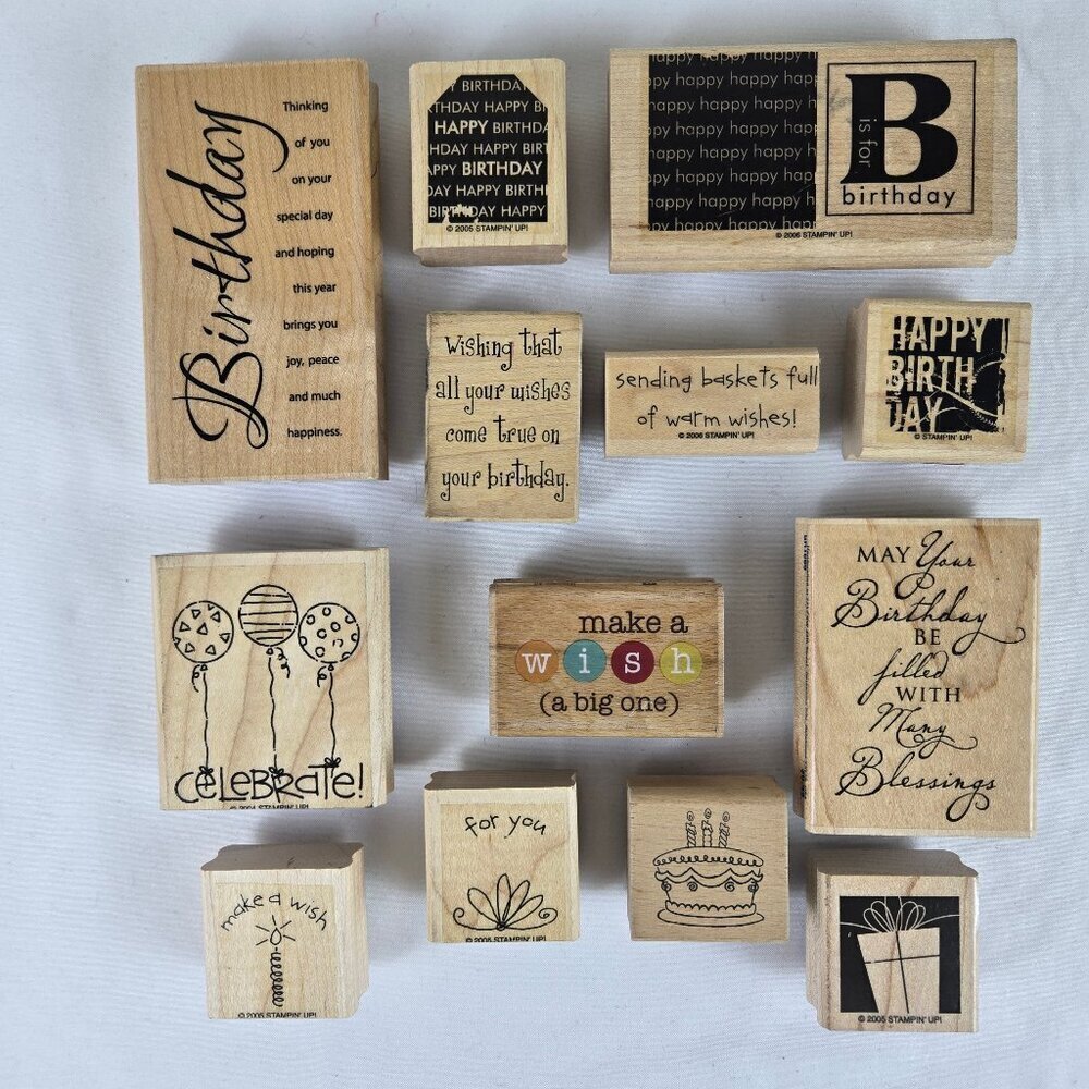 Stampin' Up! & Other Brands Set of 13 Birthday Themed Rubber Stamps